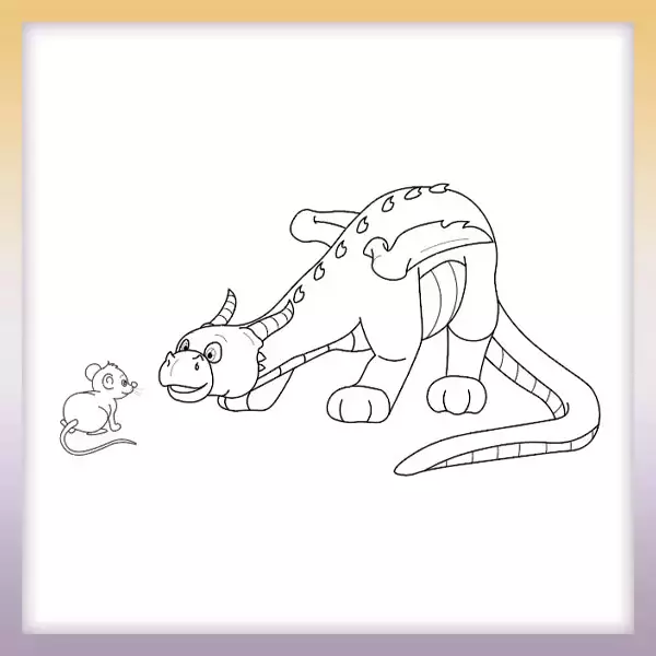 Dragon with mouse - Online coloring page