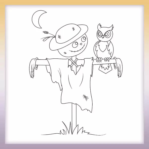 Scarecrow and owl - Online coloring page