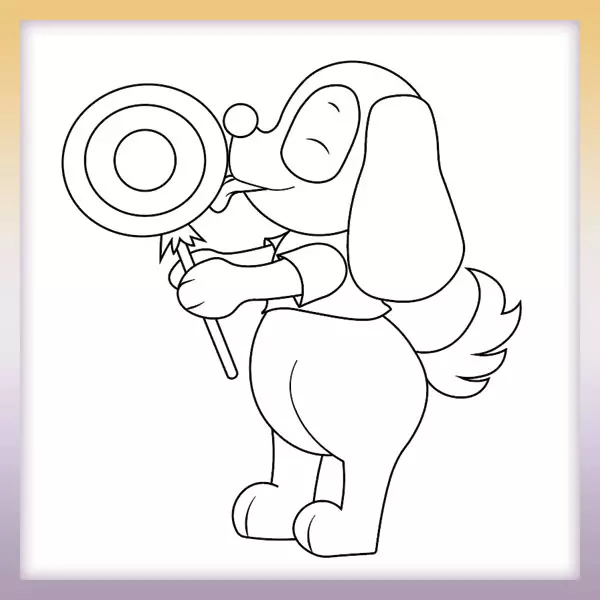 Dog with a lollipop - Online coloring page