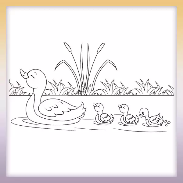 Duck with little ducklings - Online coloring page