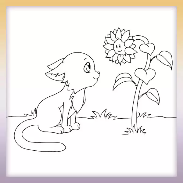 Cat with a flower - Online coloring page