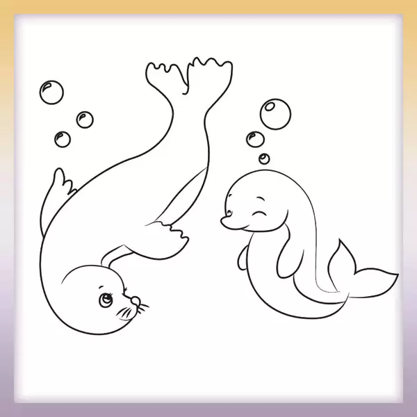 Seal and dolphin - Online coloring page