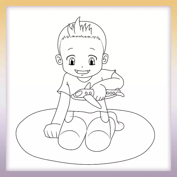 Boy with a plane - Online coloring page