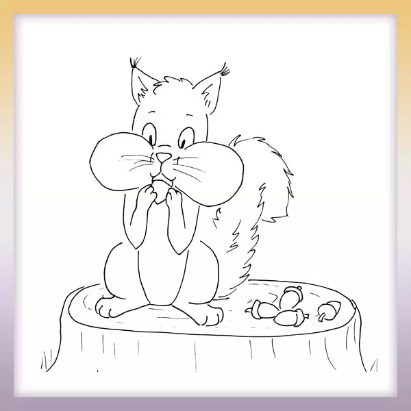 Squirrel eating nuts - Online coloring page