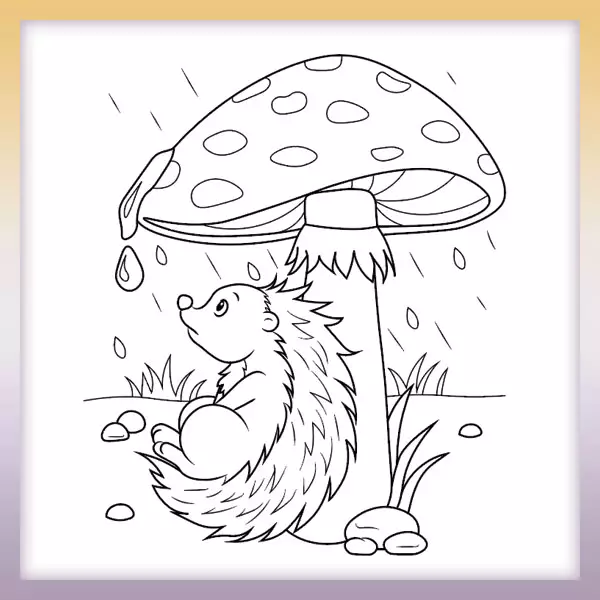 Hedgehog under the mushroom - Online coloring page