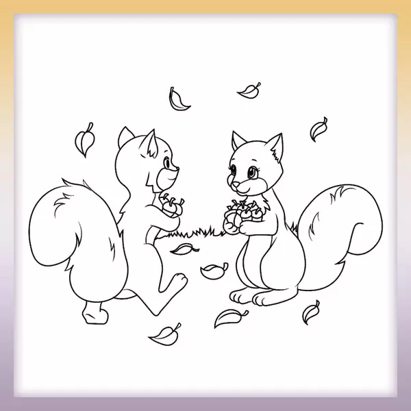 Squirrels with nuts - Online coloring page