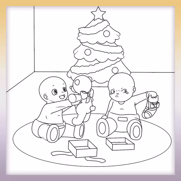 Kids opening presents - Online coloring page