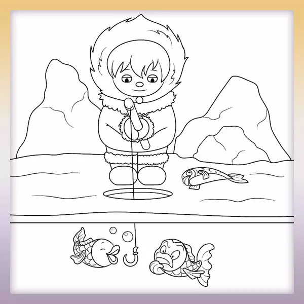Inuit is catching fish - Online coloring page