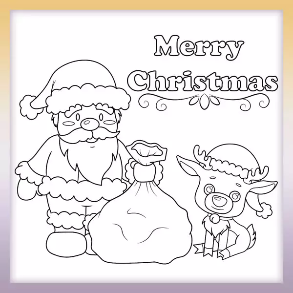 Santa with a reindeer - Online coloring page