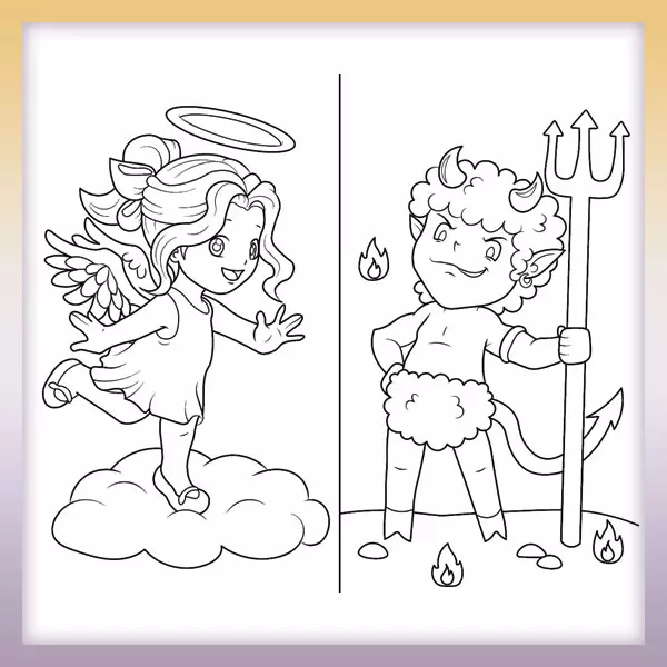 Angel and little devil - Online coloring page