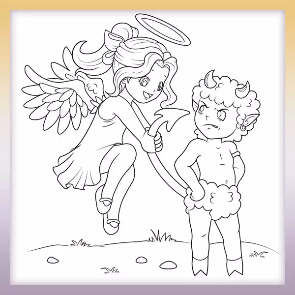 Angel teases the devil - Online coloring page