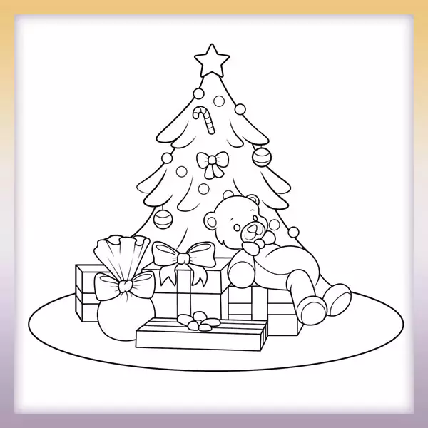 Christmas tree and presents - Online coloring page