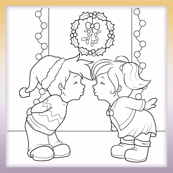 Kiss under the mistletoe - Online coloring page