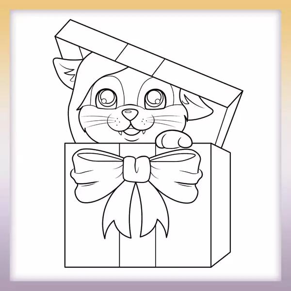 Cat in a gift - Online coloring page