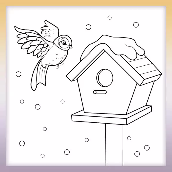 Birdhouse and bird - Online coloring page