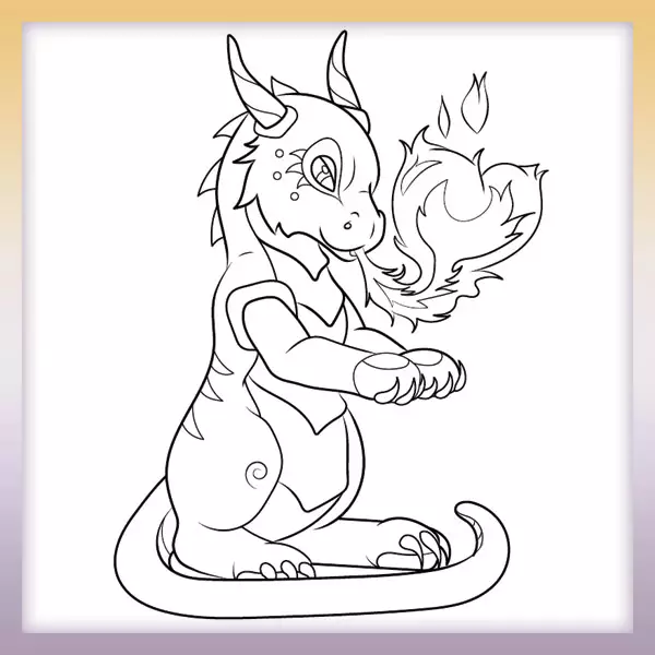 Dragon with a flame heart - Online coloring page