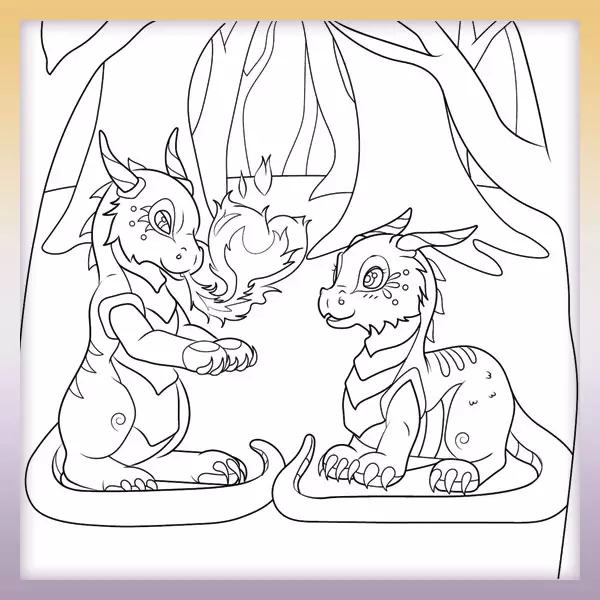 Dragons in love - Online coloring page