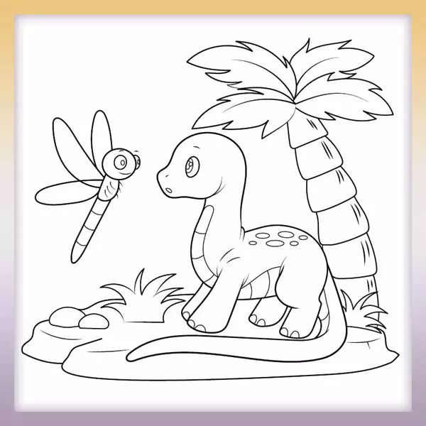 Dinosaur - Diplodocus and Dragonfly - Online coloring page