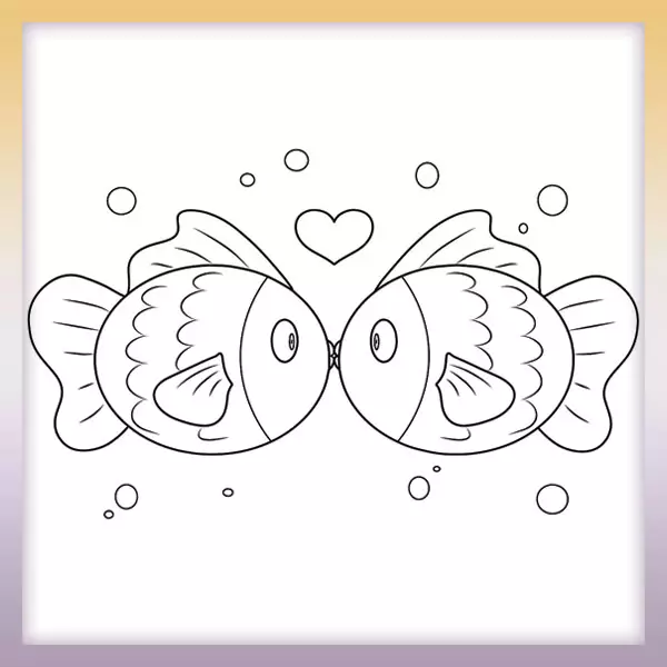 Fish in love - Online coloring page