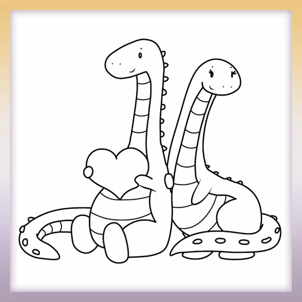 Dinos in love - Online coloring page
