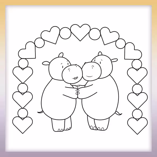 Hippos in love - Online coloring page