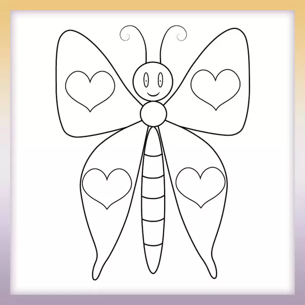 Butterfly with heart wings - Online coloring page