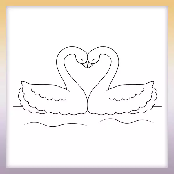 Swans in love - Online coloring page