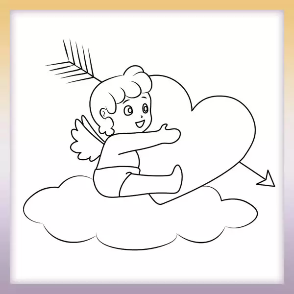 Cupid on a cloud - Online coloring page