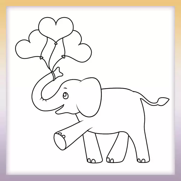 Elephant with heart balloons - Online coloring page