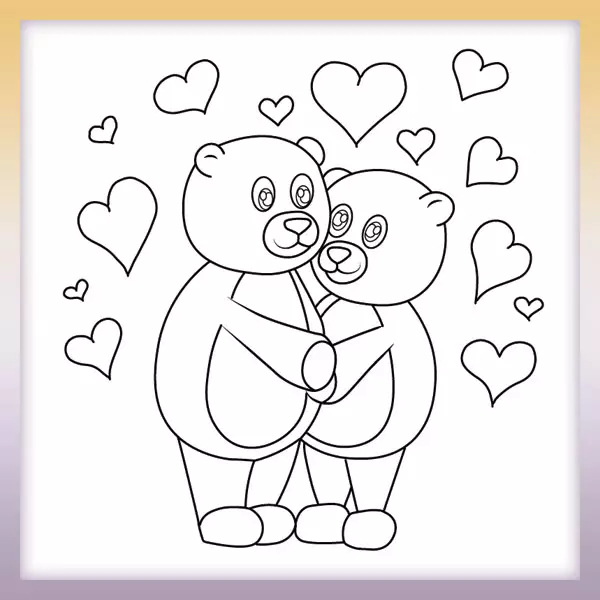 Teddies in love - Online coloring page