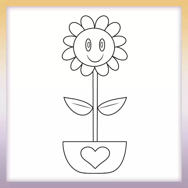 Flower in a heart pot - Online coloring page