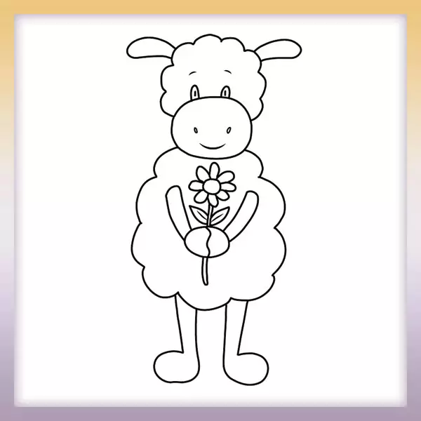 Sheep with flower - Online coloring page