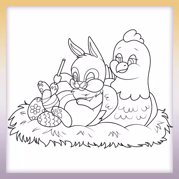 Easter Bunny Painting Eggs - Online coloring page