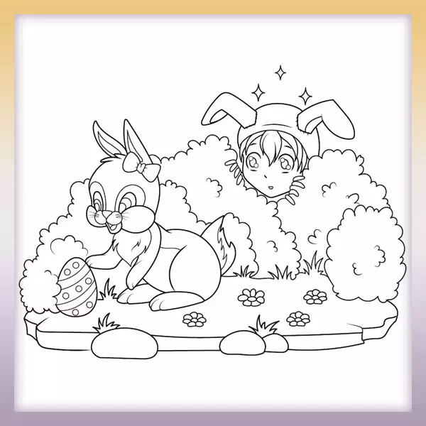 Easter Bunny Hiding Eggs - Online coloring page