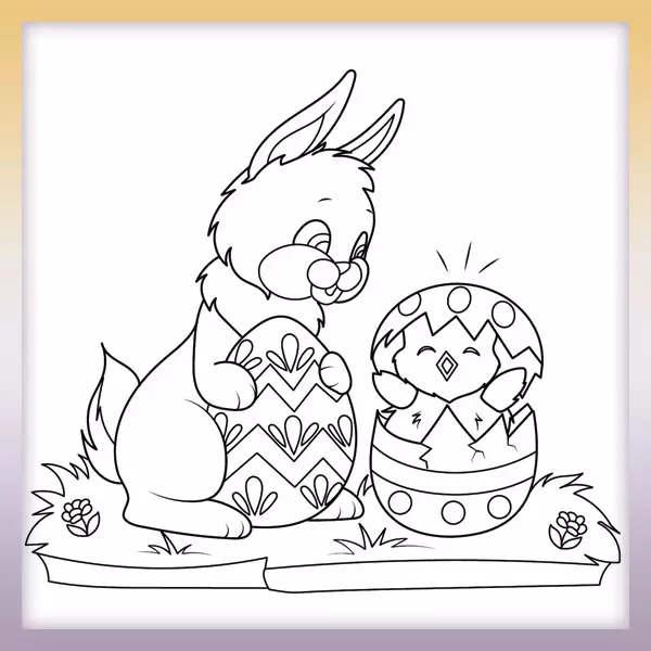 Easter Bunny with a Chick - Online coloring page