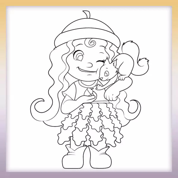 Girl with a squirrel - Online coloring page