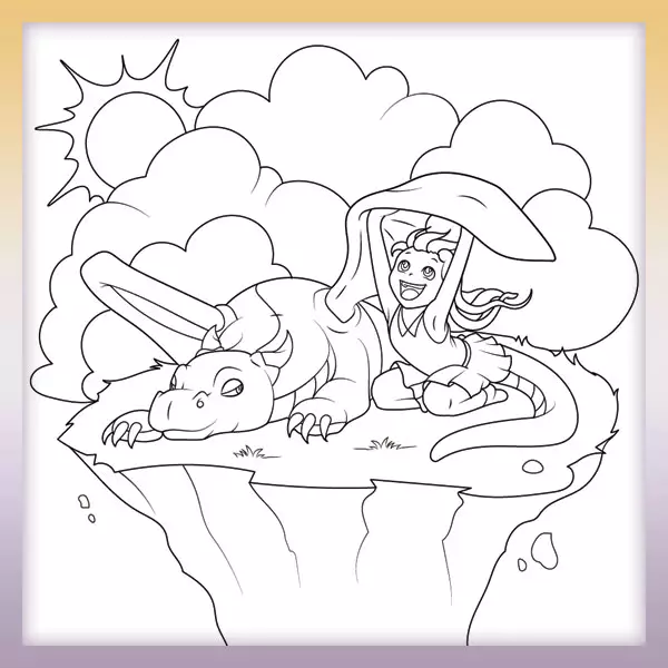 Girl playing with a dragon - Online coloring page