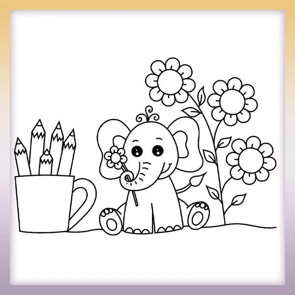 Elephant with pencils | Online coloring page