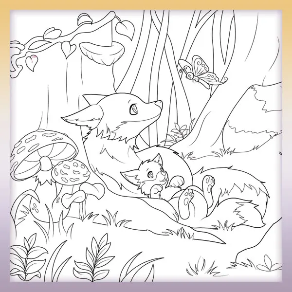 Foxes in forest | Online coloring page