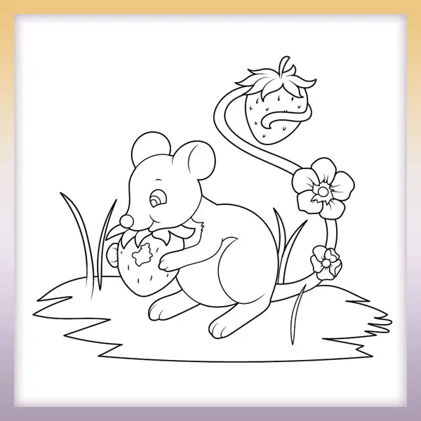 Mouse eating strawberries | Online coloring page
