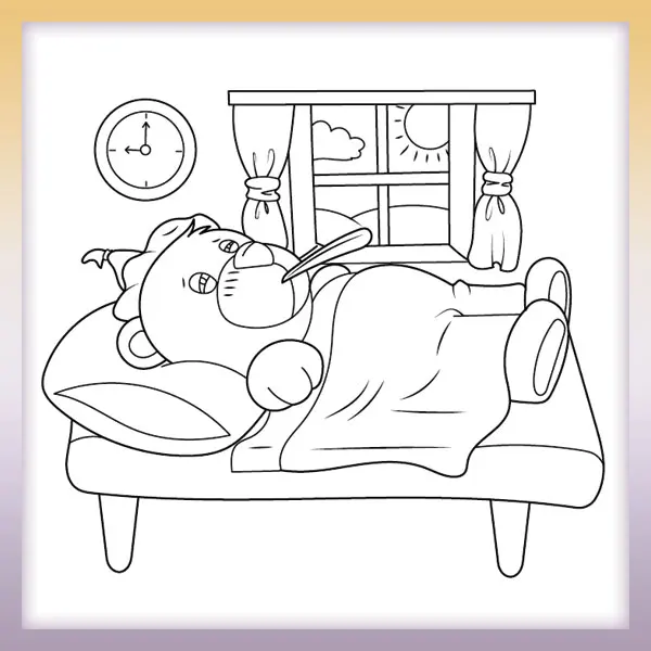 Teddy with fever | Online coloring page