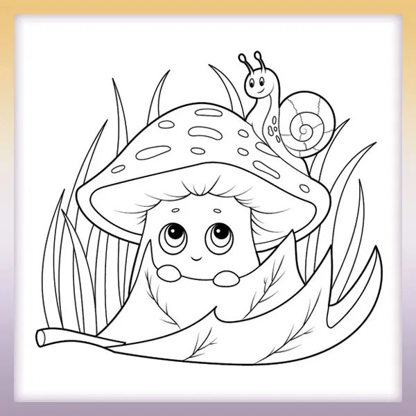 Mushroom and snail | Online coloring page