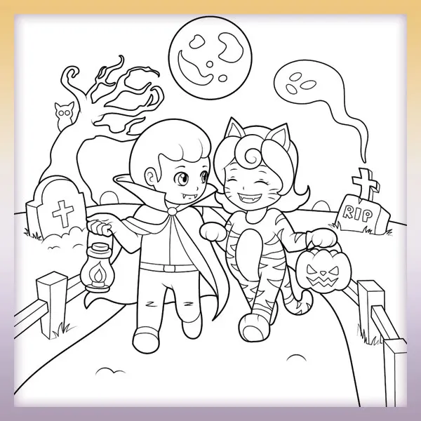 Halloween Kids | Online coloring page