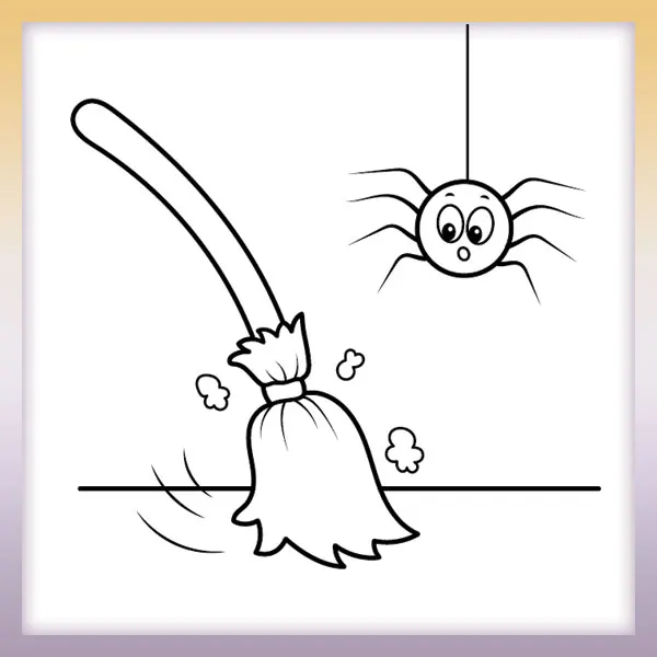 Broom and spider | Online coloring page