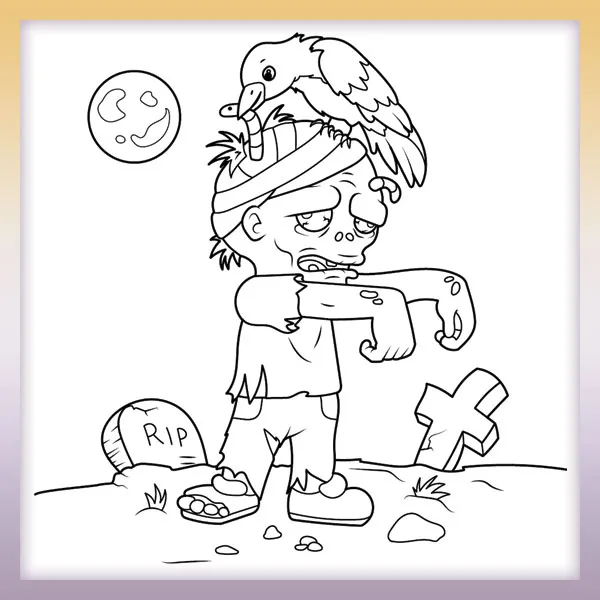 Halloween Zombie and Crow | Online coloring page