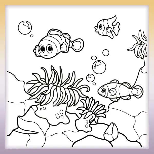Clown fish with anemone | Online coloring page
