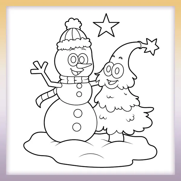 Snowman and Christmas tree | Online coloring page