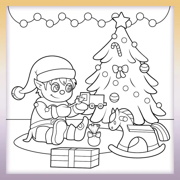 Christmas elf making presents | Online coloring page