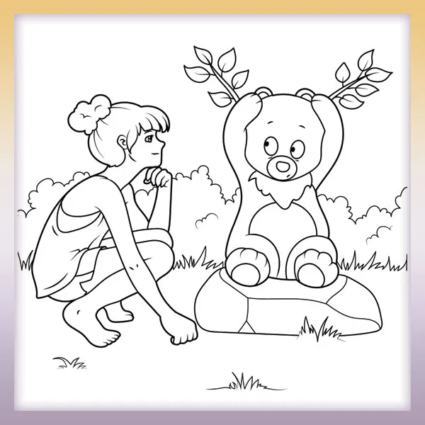Girl with a bear | Online coloring page
