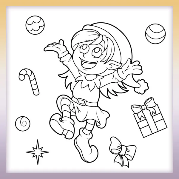 Christmas elf girl | Online coloring page